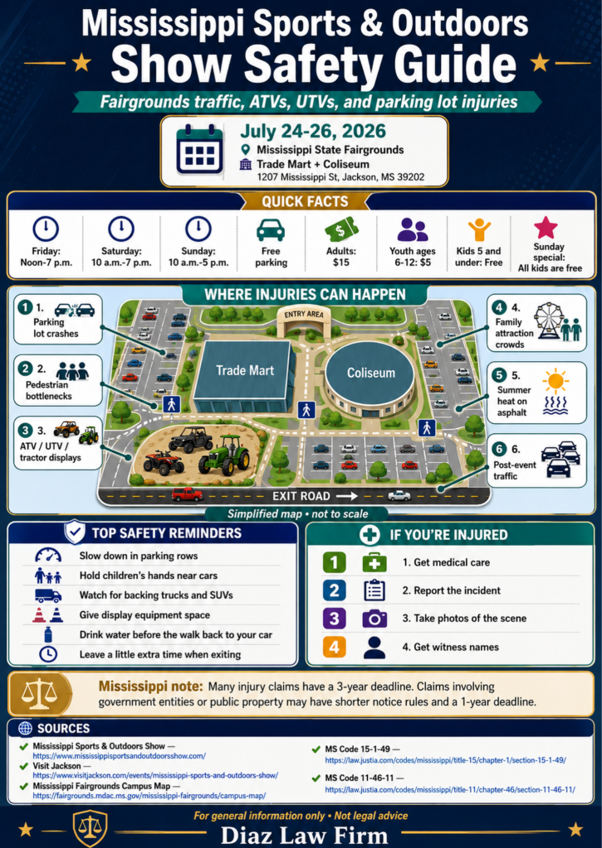 Mississippi Sports & Outdoors Show Safety Guide: Fairgrounds Traffic, ATVs, UTVs, and Parking Lot Injuries